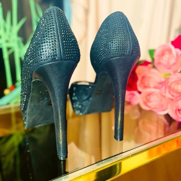 ♥️ Jessica Simpson Black Rhinestone Peep-Toe d’Orsay Pumps - Picture 9 of 13